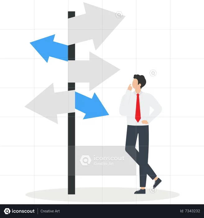 Young Businessman Looking At Complicated Business Direction Road Path  Illustration
