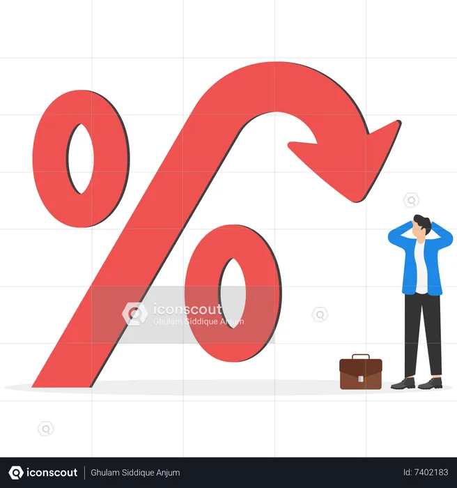 Young Businessman Looking On Inflation Rate Down  Illustration