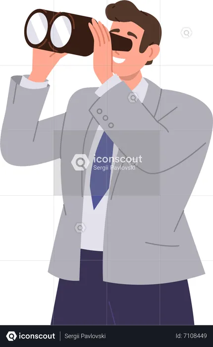 Young businessman looking through binocular searching for opportunities new business ideas  Illustration