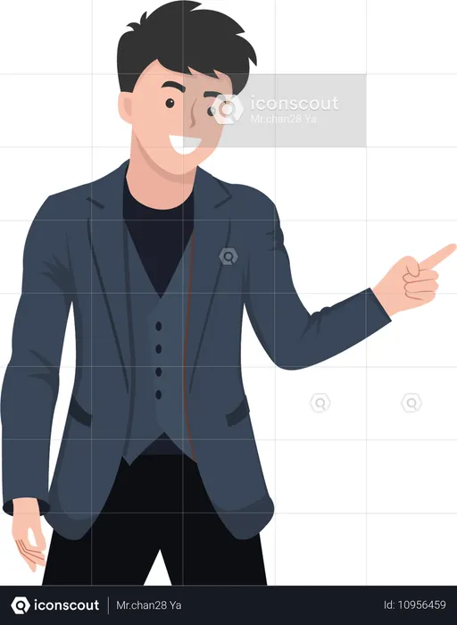 Young businessman pointing his finger to the right side  Illustration