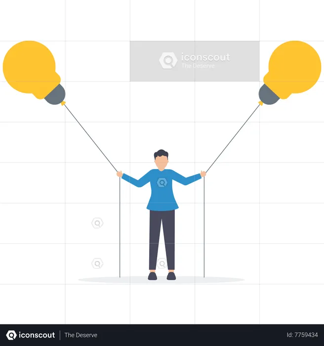 Young businessman pulling the idea bulb on both sides  Illustration