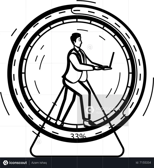 Young Businessman Running on Hamster wheel  Illustration