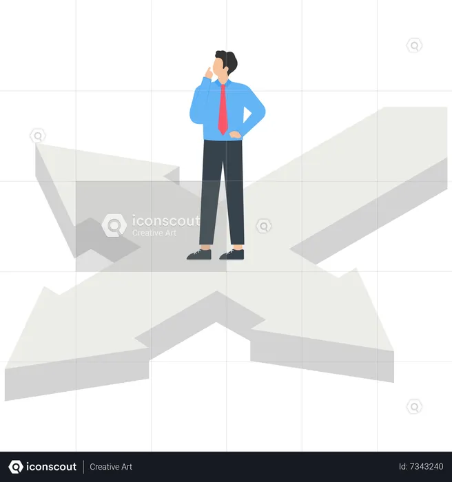 Young Businessman Standing At The Crossroads  Illustration