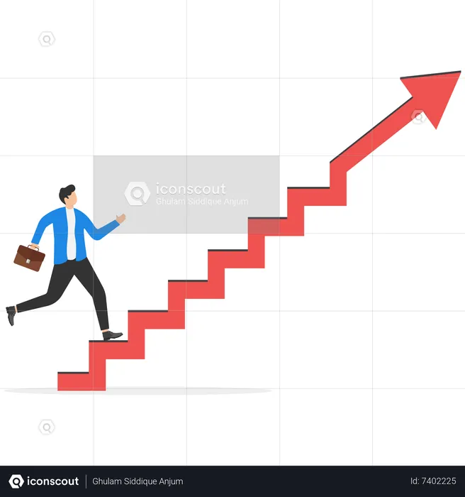 Young businessman walking up the stairs for career growth  Illustration