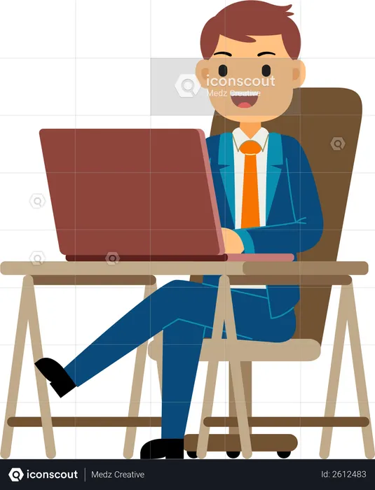 Young Businessman working on laptop  Illustration