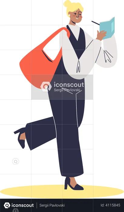Young businesswoman making notes while going to work  Illustration