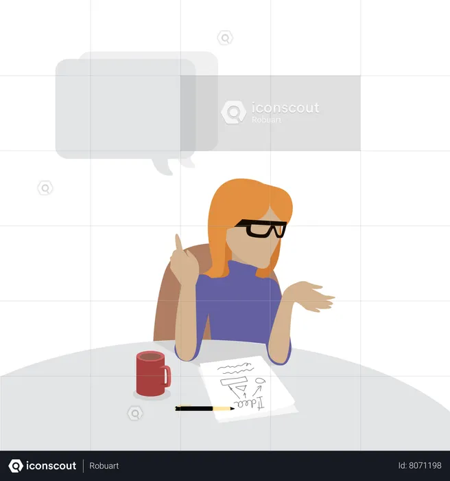 Young businesswoman thinking and writing  Illustration