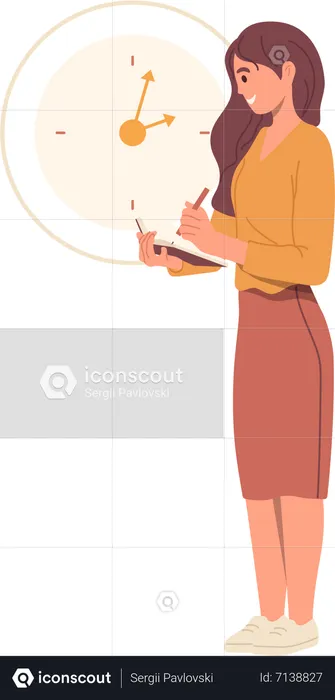 Young businesswoman with pen writing notes in to do list  Illustration