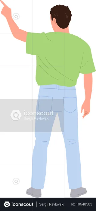 Young casual guy pointing upward with finger  Illustration