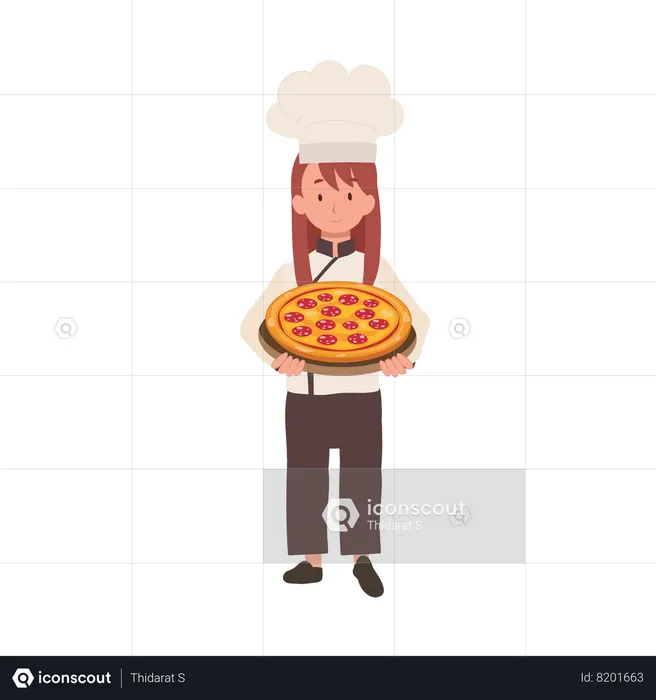 Young Chef Cooking Delicious Homemade Pizza  Illustration