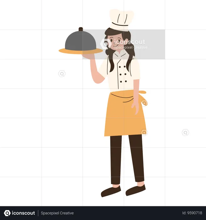 Young chef delivering food  Illustration