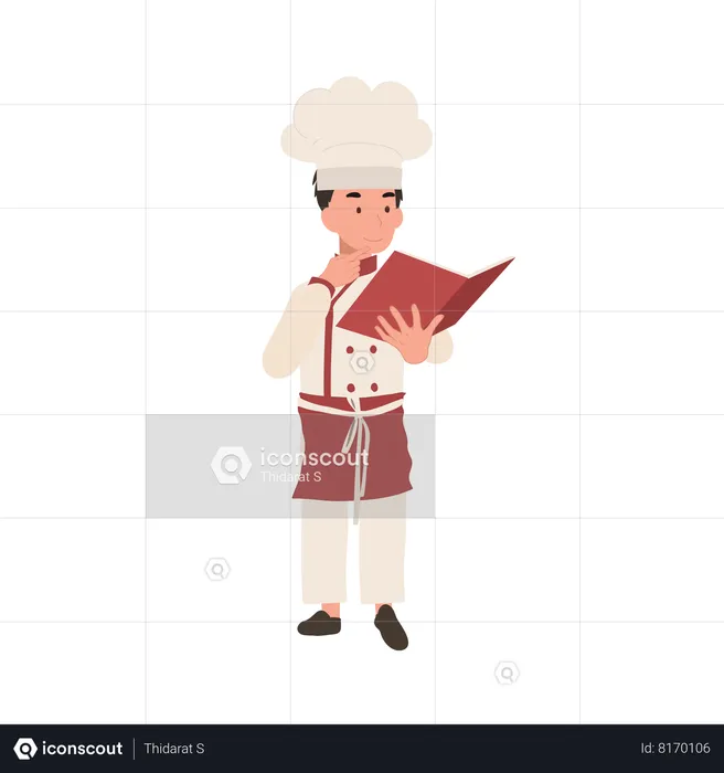 Young chef reading cooking book  Illustration