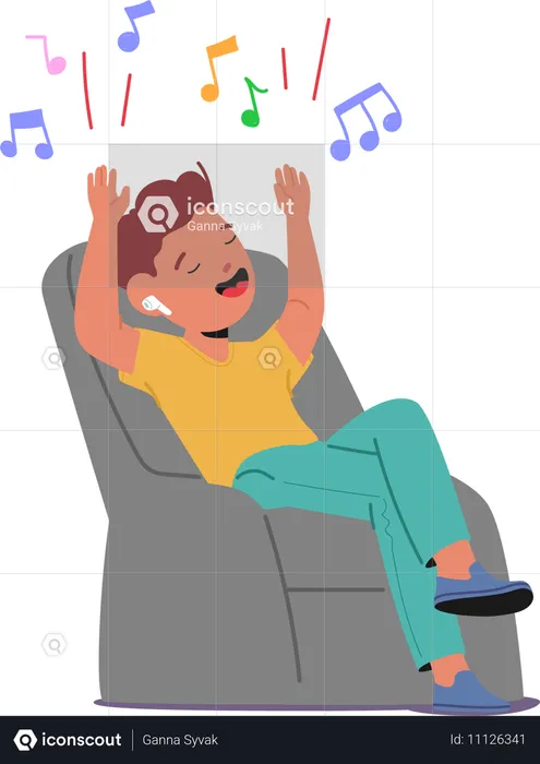 Young Child Boy Character Sitting Comfortably In Chair  Illustration