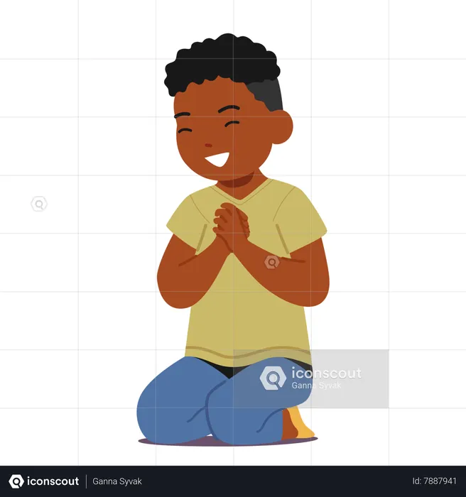 Young Child With Closed Eyes And Folded Hands  Illustration