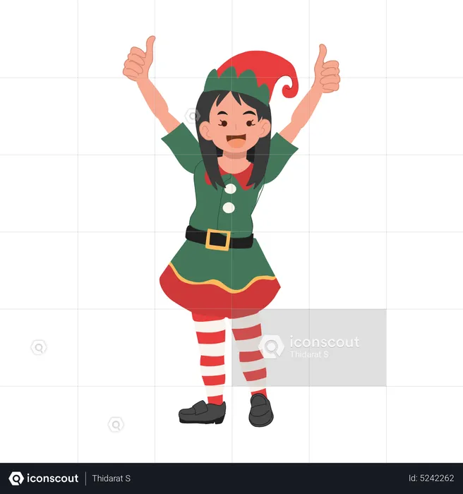 Young christmas elf girl is doing thumbs up  Illustration