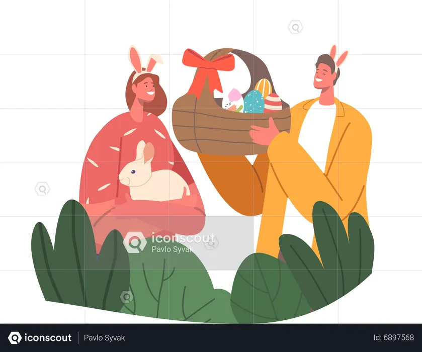 Young Couple Celebrate Easter  Illustration