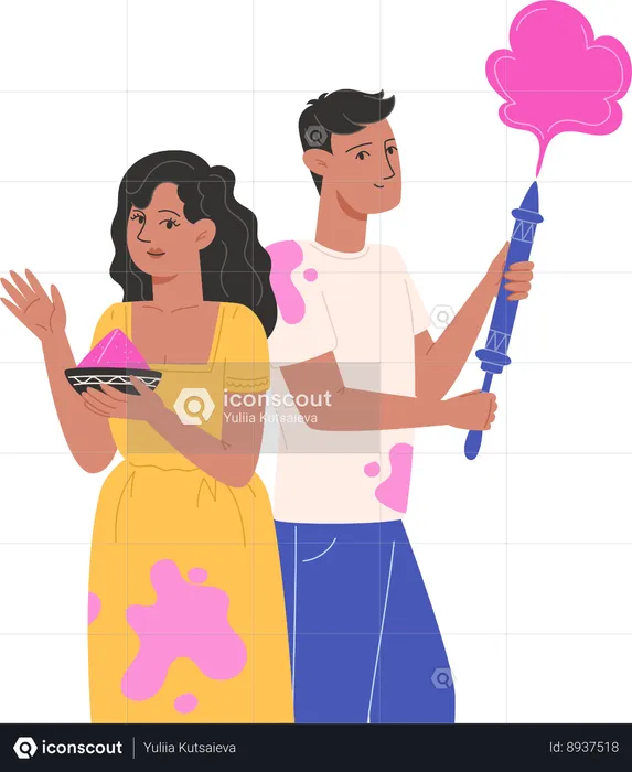 Young couple celebrating holi  Illustration
