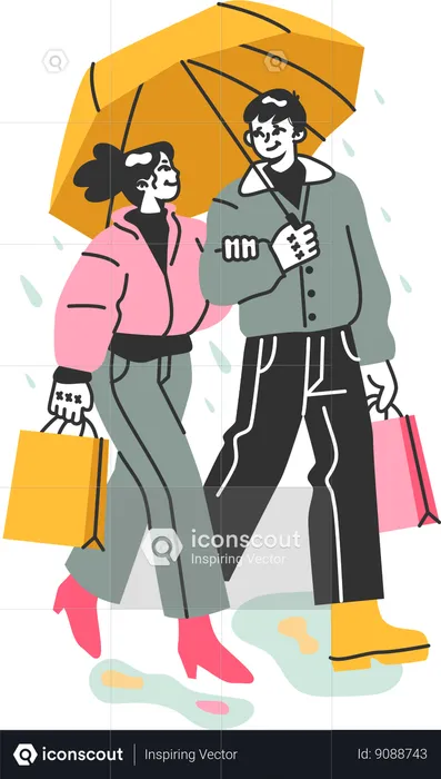 Young couple come back from shopping  Illustration