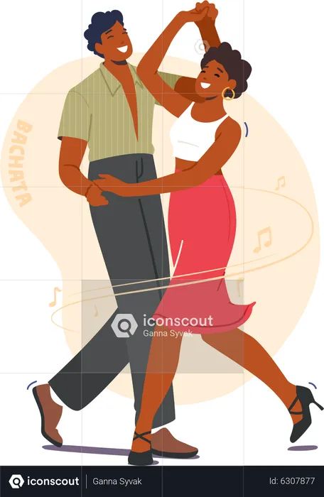 Young Couple Dancing Bachata Dance  Illustration