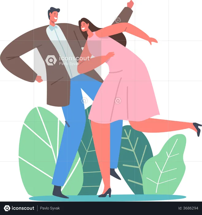 Young Couple Dancing Spare time.  Illustration