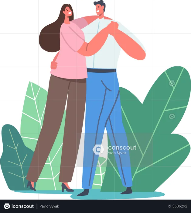 Young Couple Dancing Waltz  Illustration