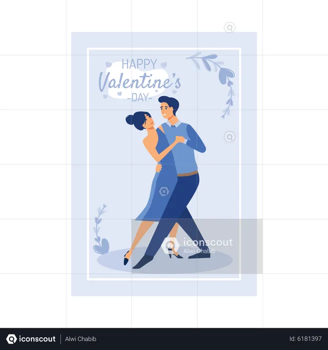 Young couple doing dance on valentines day  Illustration