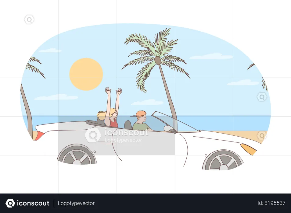 Young Couple Driving during vacations  Illustration