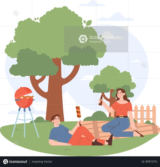 Young couple enjoying grill food  Illustration