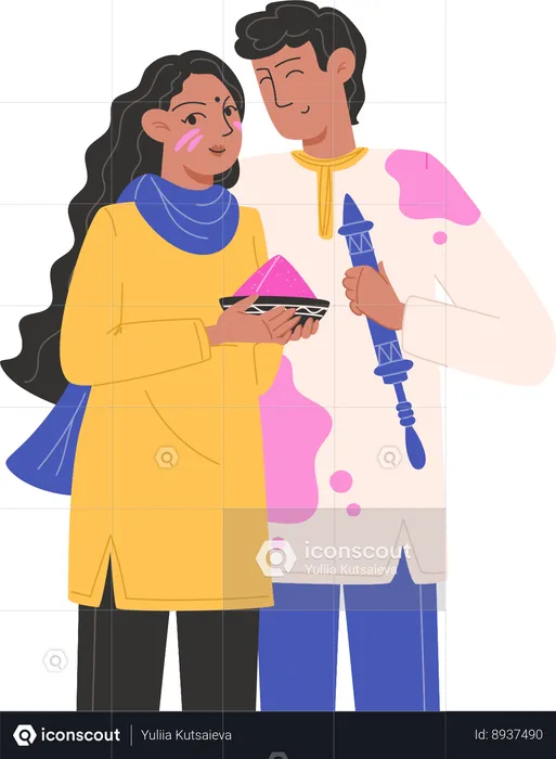 Young couple enjoying holi  Illustration