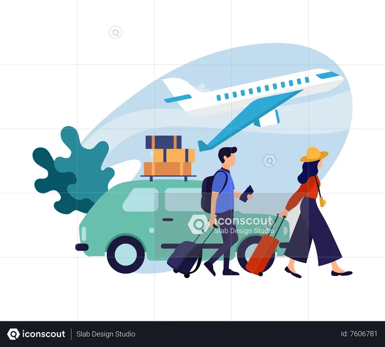 Young couple going for summer trip  Illustration