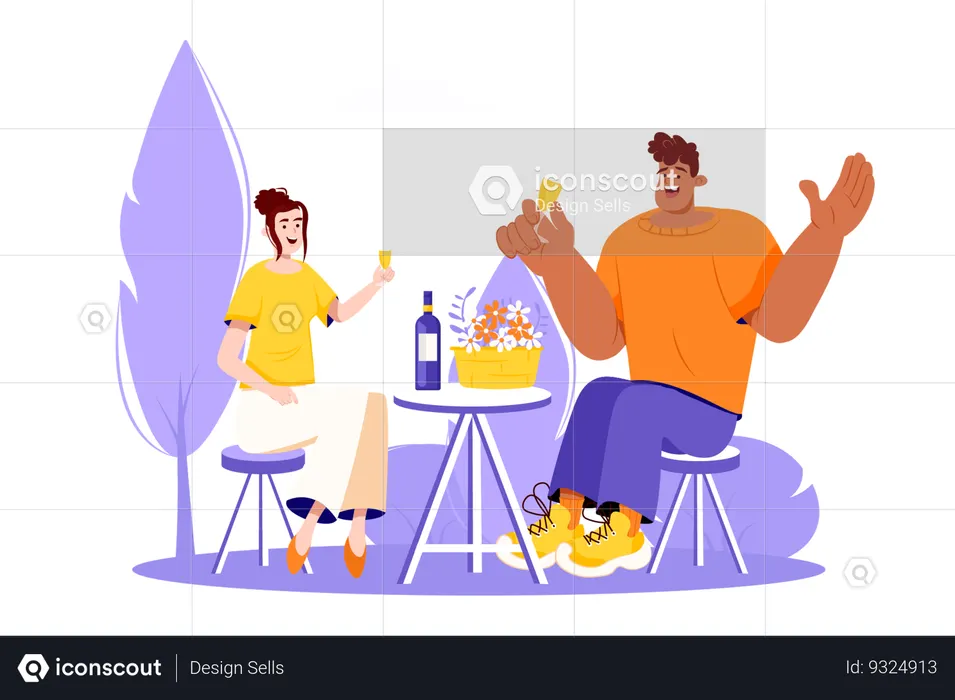 Young couple having romantic dinner  Illustration
