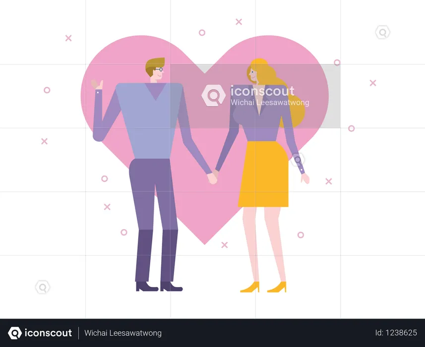 Young couple holding hands and walking  Illustration