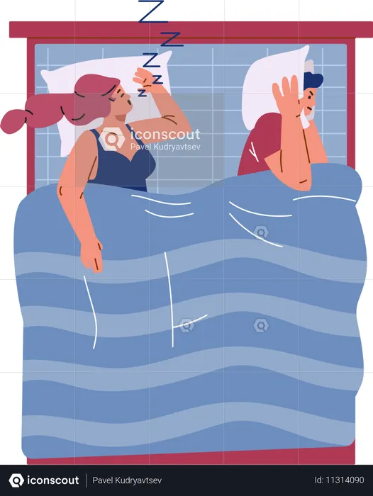 Young couple in bed at night  Illustration