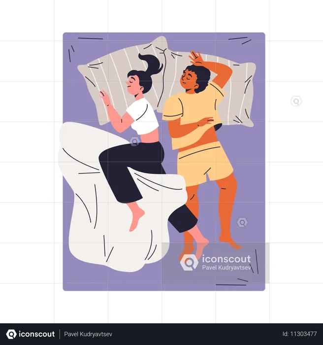 Young couple in pajamas sleeping on the bed  Illustration