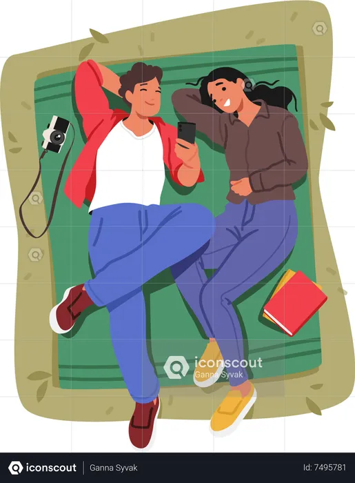 Young Couple Lying On Blanket and Enjoying their Company  Illustration