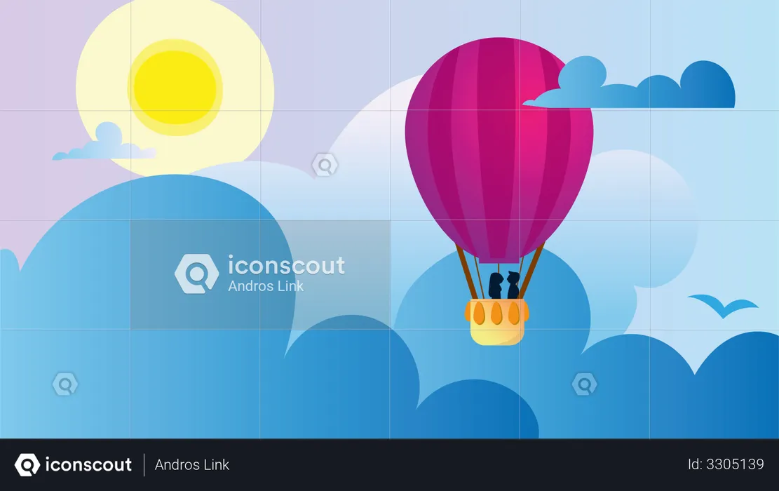 Young couple making a Balloon Skyride  Illustration