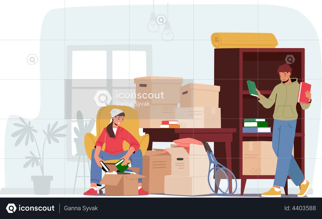 Young Couple Moving into New Home  Illustration