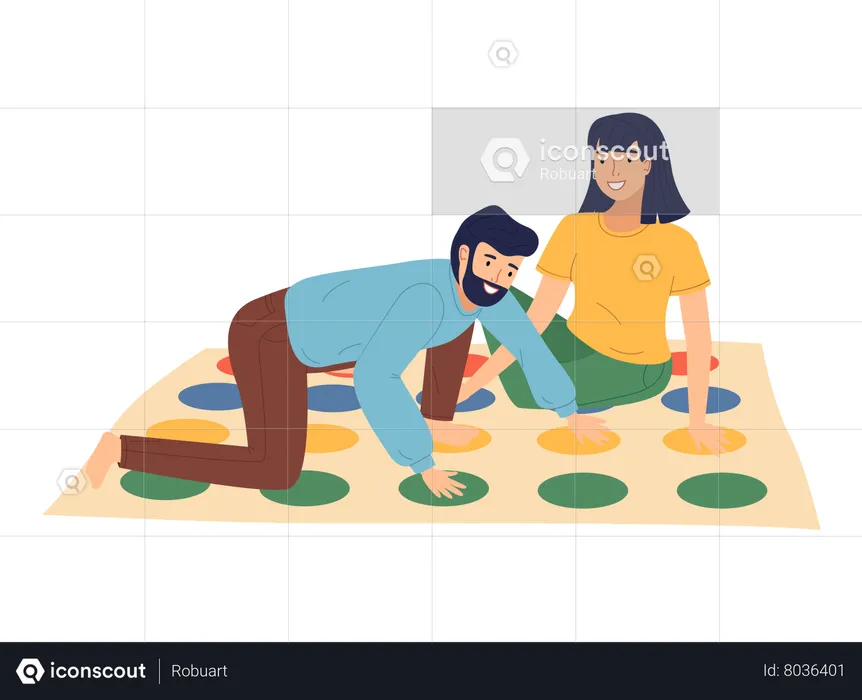 Young couple playing twister at floor  Illustration