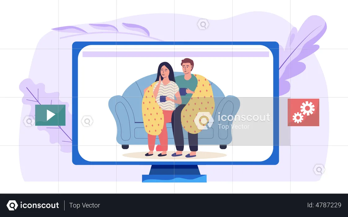 Young couple sitting on sofa during quarantine  Illustration