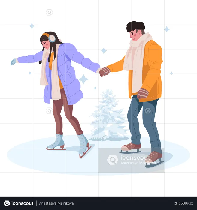 Young couple skating  Illustration