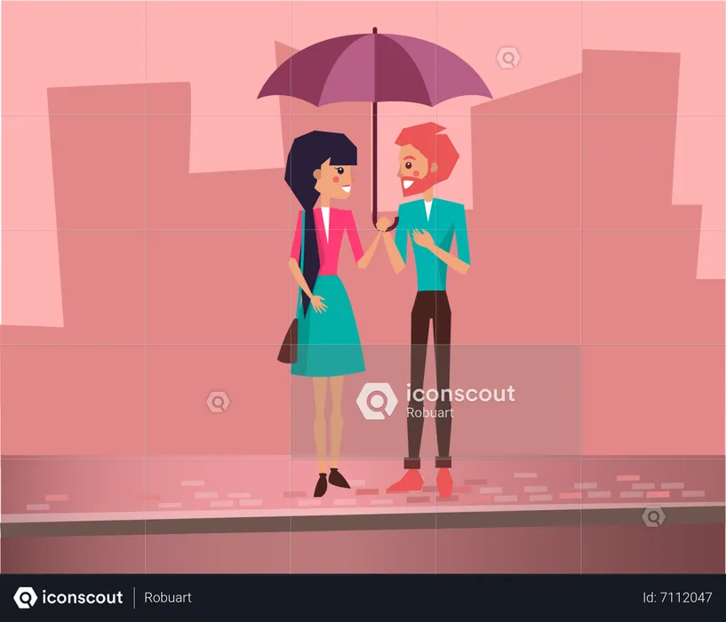 Young couple standing under umbrella  Illustration