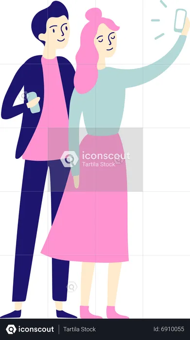 Young couple take selfie  Illustration