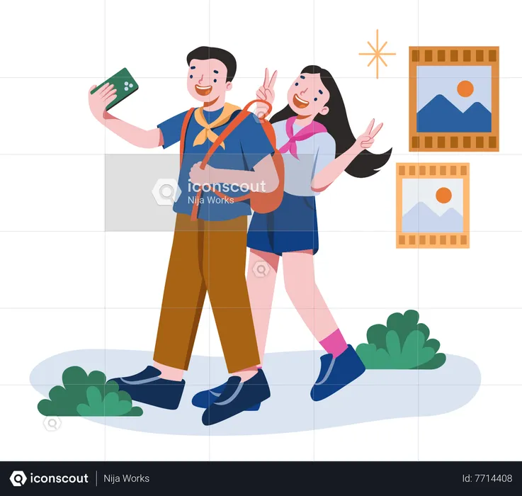 Young couple taking selfie  Illustration