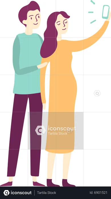 Young couple taking selfie on smartphone  Illustration