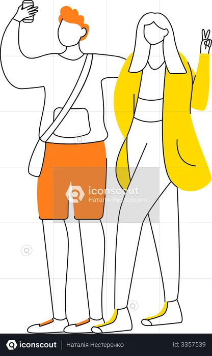 Young couple taking selfie with smartphone  Illustration