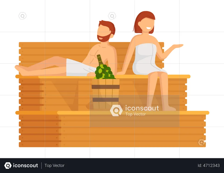 Young Couple taking steam bath together  Illustration