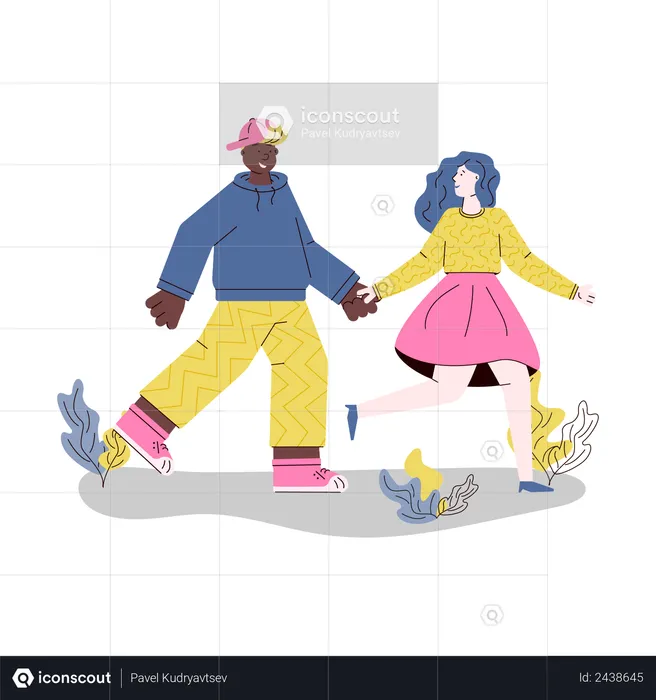 Young couple walking together  Illustration