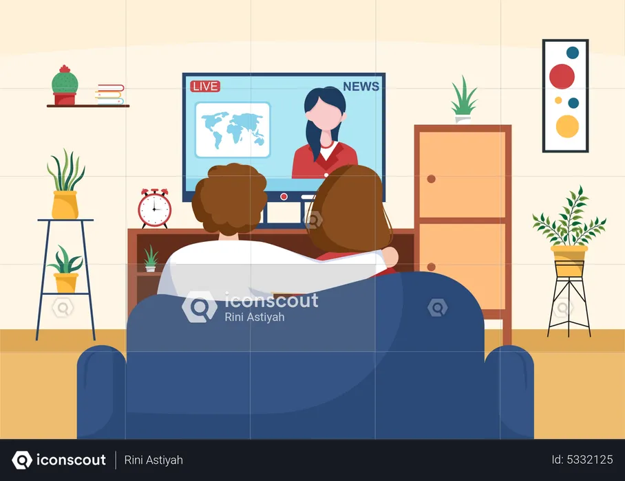 Young couple watching tv  Illustration