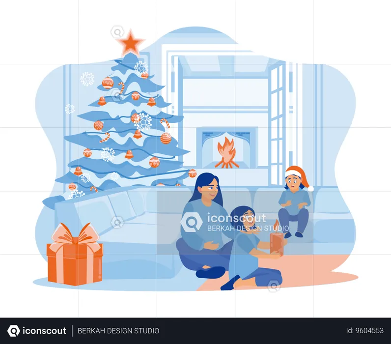 Young couple wearing Santa hat celebrating Christmas Eve  Illustration