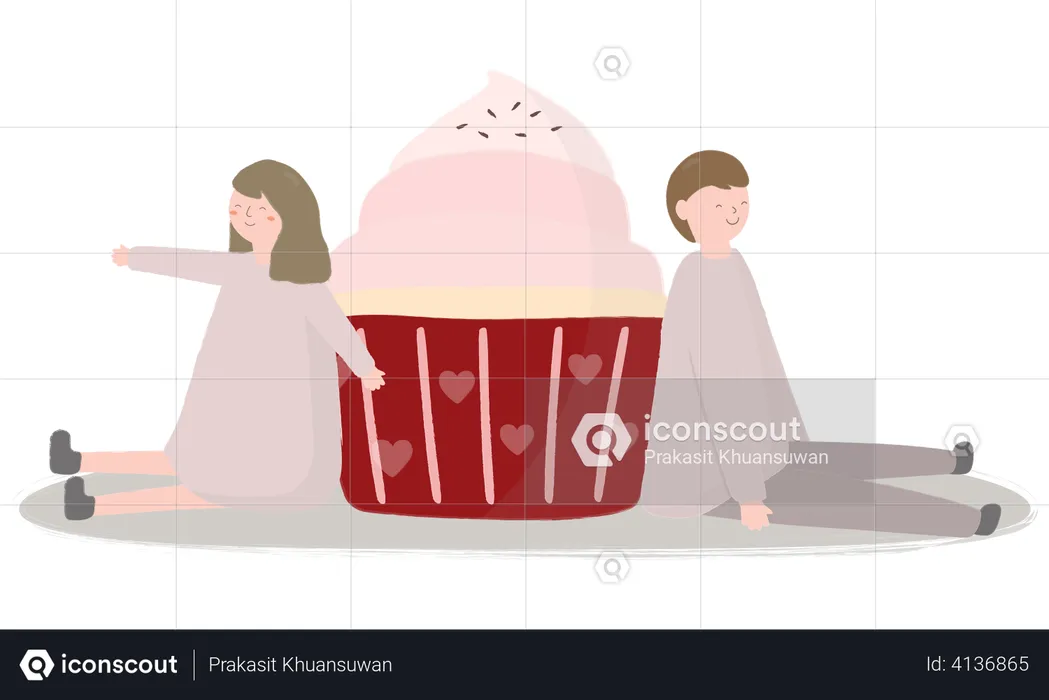 Young couple with Valentine cake  Illustration
